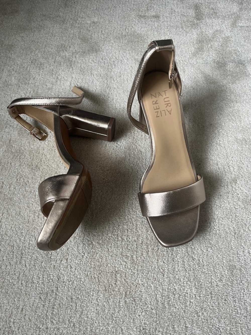 6.5 Naturalizer Rose Gold Ankle Strap Heels